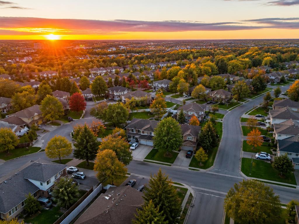 A map pin with a maple leaf planted in a neighbourhood